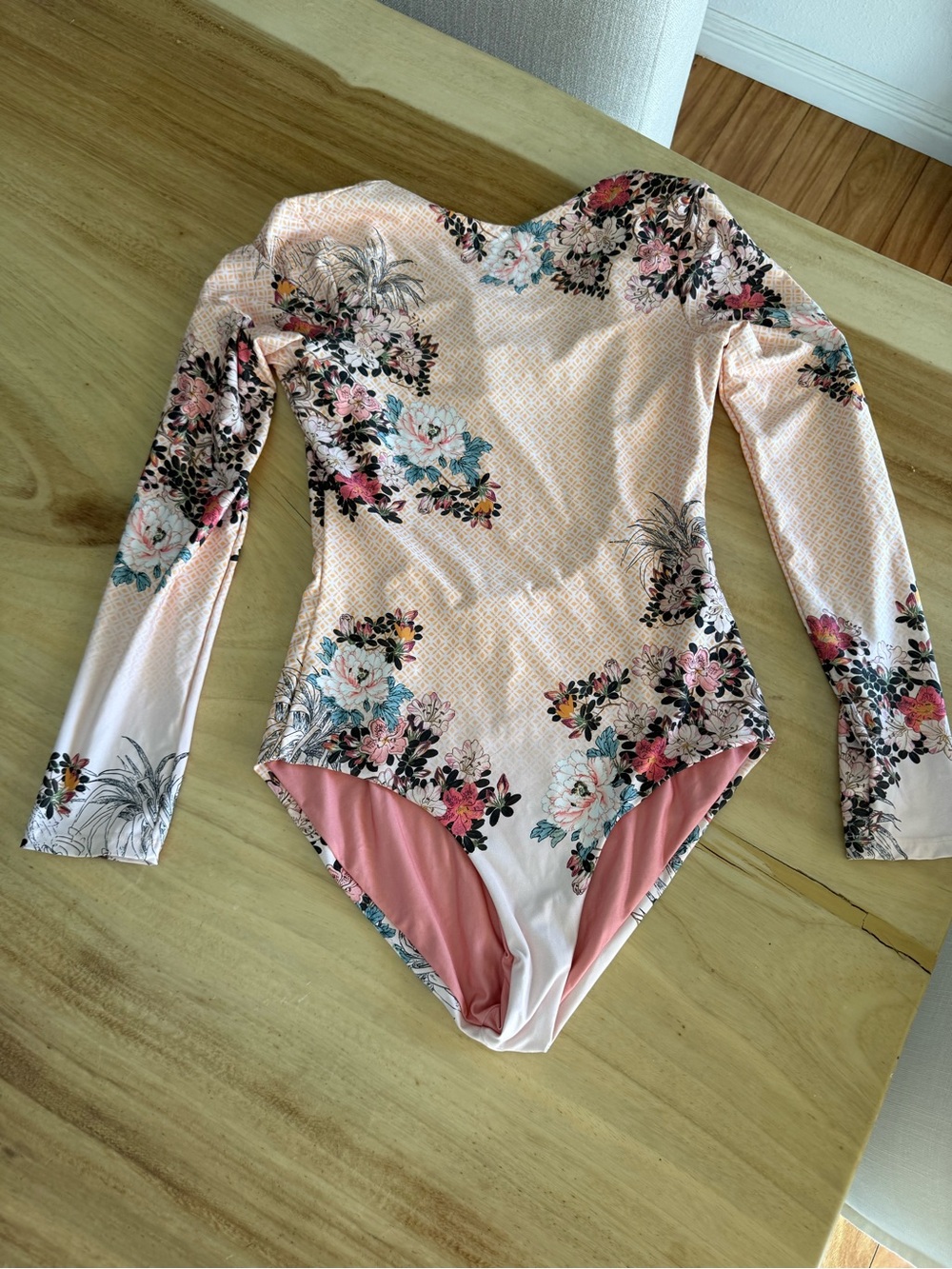 Agua Bendita Long Sleeve One-Piece Swimsuit in Blush Floral